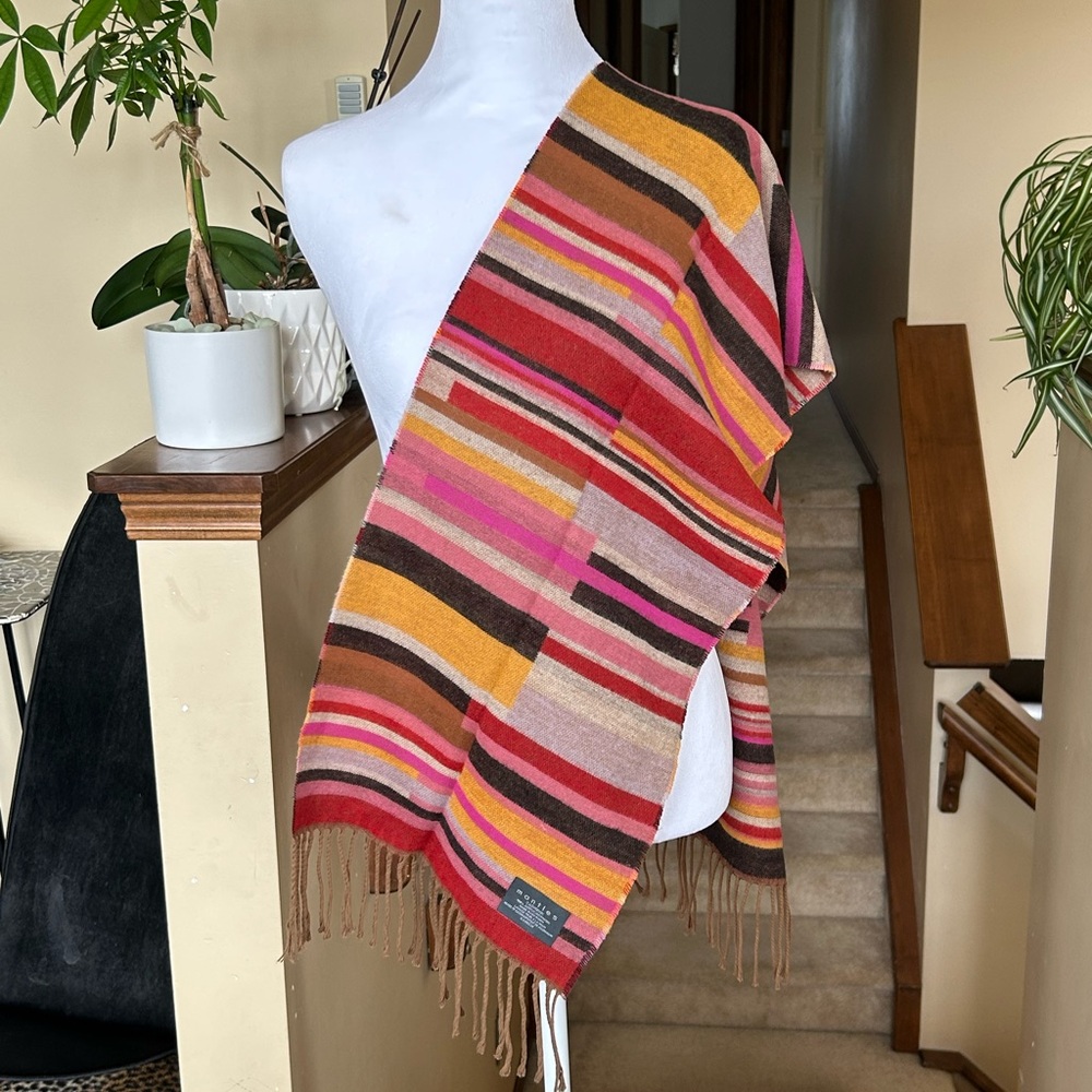 Mantles Striped pink and brown toned Fringe Scarf - Picture 2 of 4